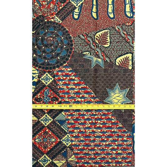 African Print Fabric/ Ankara - Brown, Blue, Beige 'Living Heritage', 1 YARD