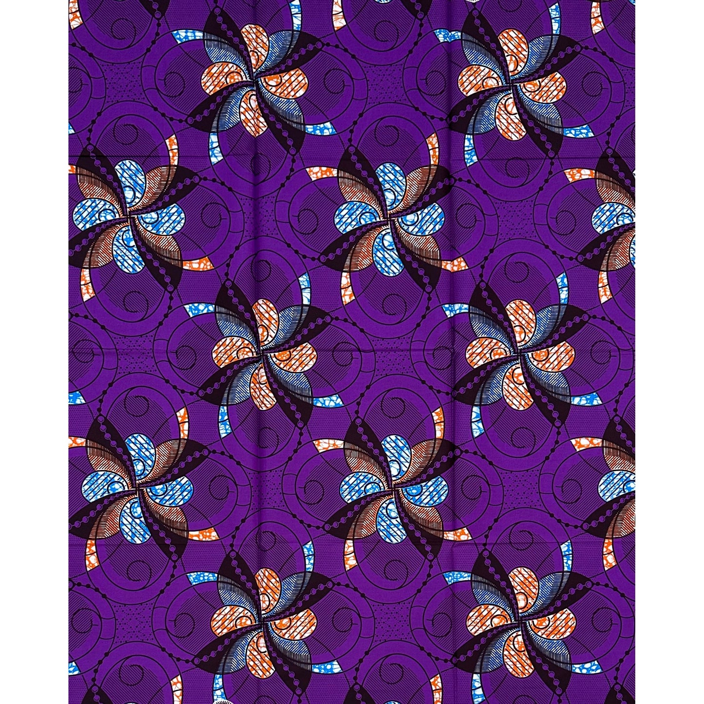 African Print Fabric/ Ankara - Purple, Blue, Brown, Orange ‘Festival Ayaba' Design, 1 YARD