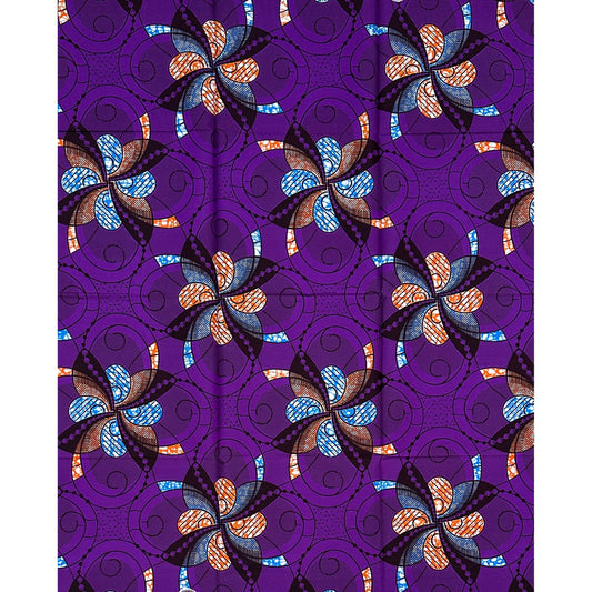 African Print Fabric/ Ankara - Purple, Blue, Brown, Orange ‘Festival Ayaba' Design, 1 YARD