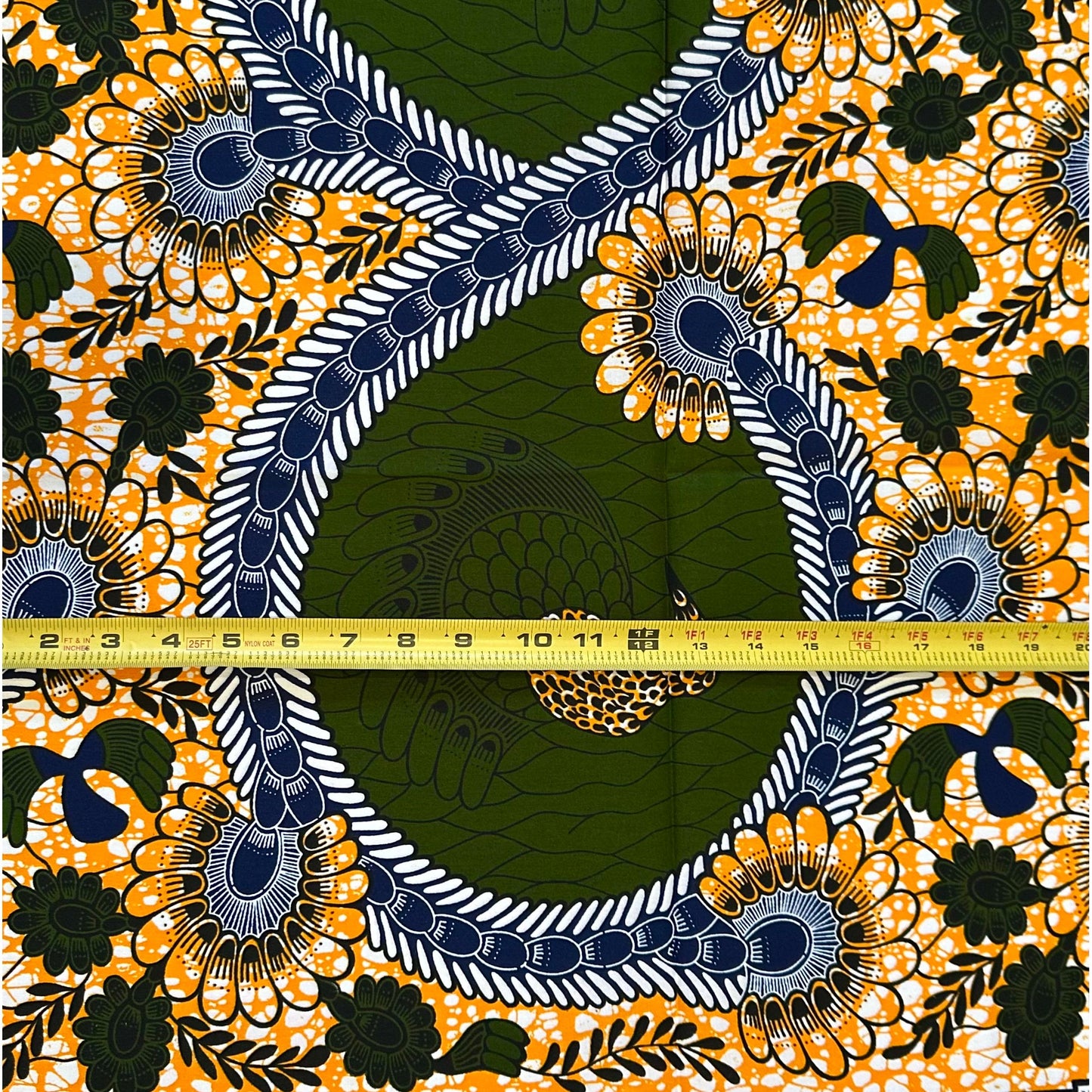 African Print Fabric/ Ankara - Orange, Green 'Peacock of Oyo' Design