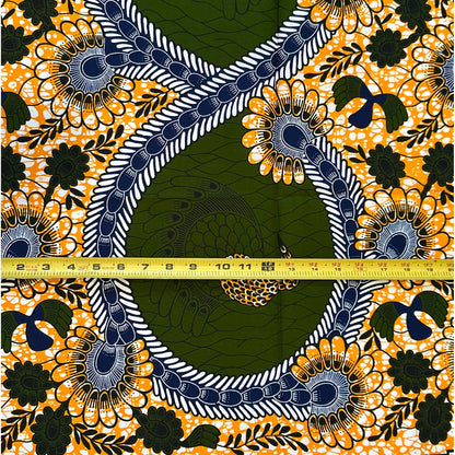 African Print Fabric/ Ankara - Orange, Green 'Peacock of Oyo' Design