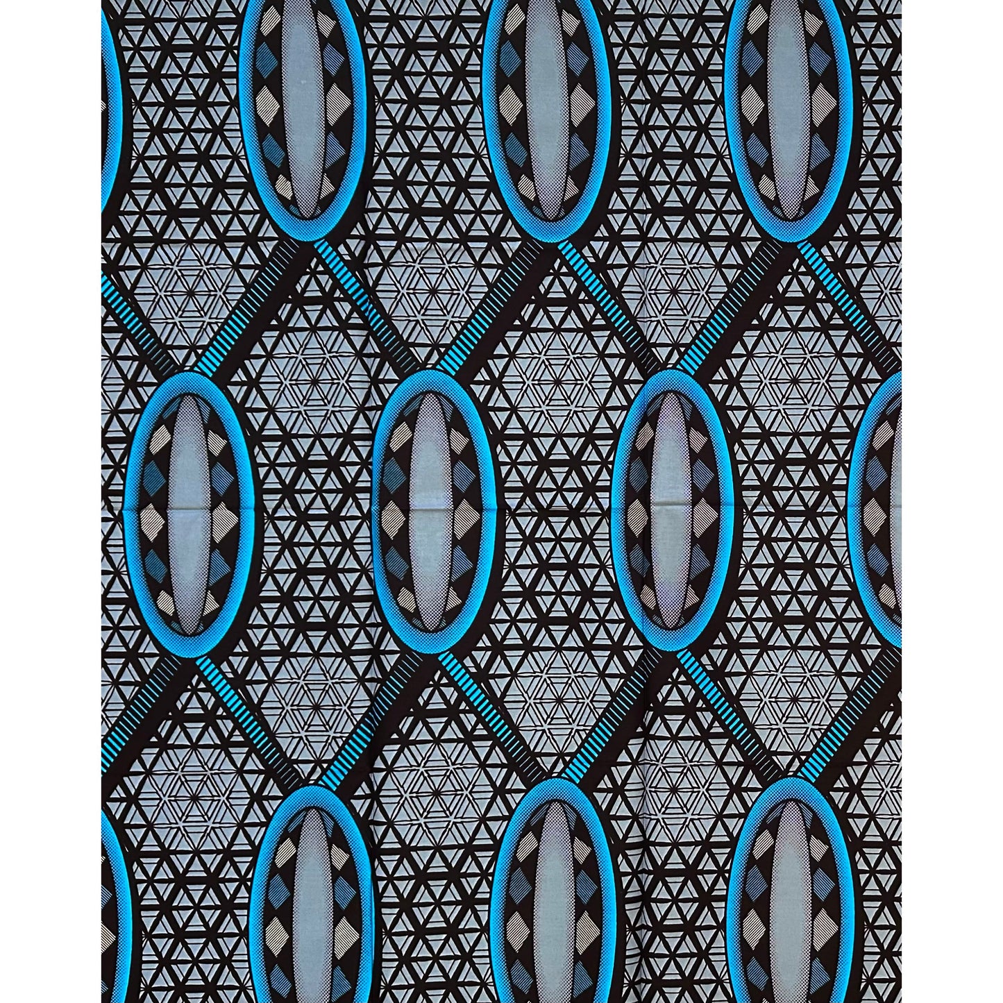 African Print Fabric/Ankara - Blue, Gray, Brown "Taro Construct" Design
