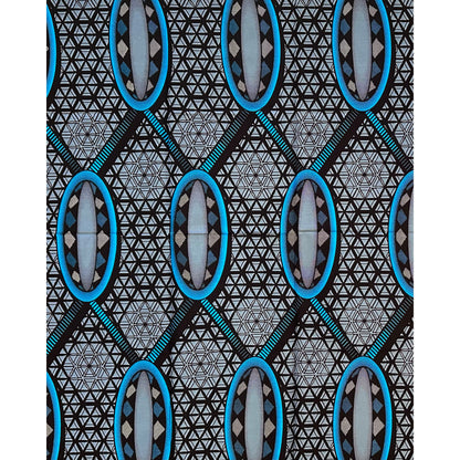 African Print Fabric/Ankara - Blue, Gray, Brown "Taro Construct" Design