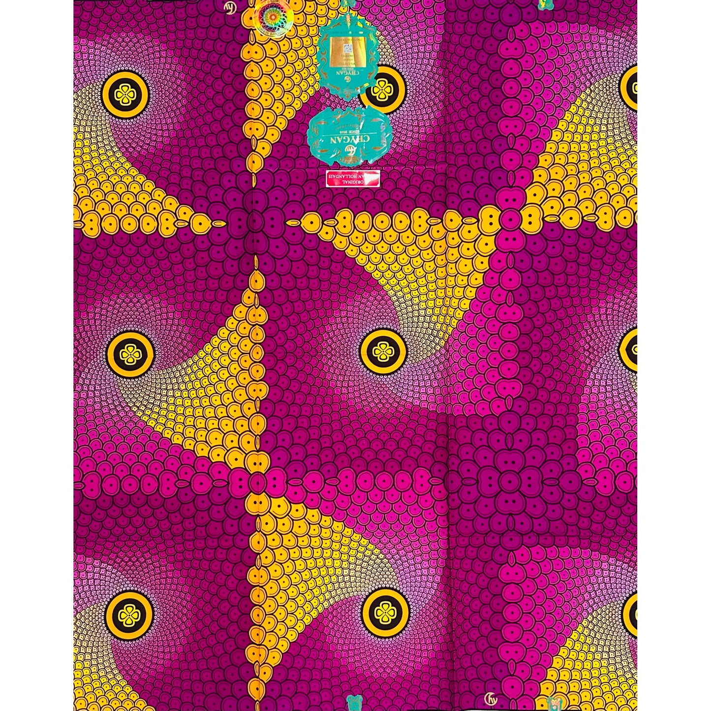 African Fabric/ Ankara - Marigold, Brown 'Magenta Continuum' Design, YARD or WHOLESALE