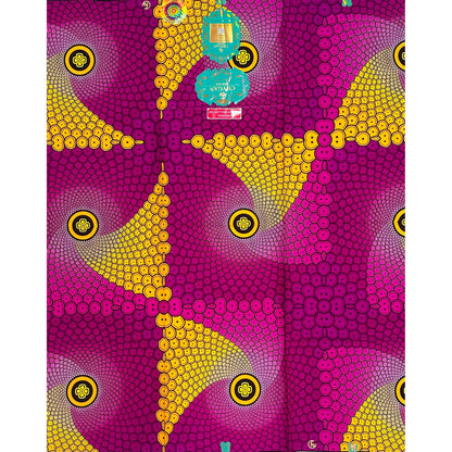African Fabric/ Ankara - Marigold, Brown 'Magenta Continuum' Design, YARD or WHOLESALE