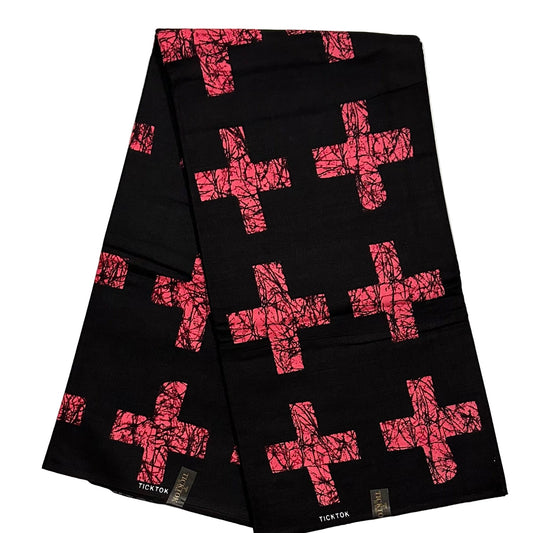 African Print Fabric/ Ankara - Dark Brown 'Pink Rune' Design, Yard or Wholesale