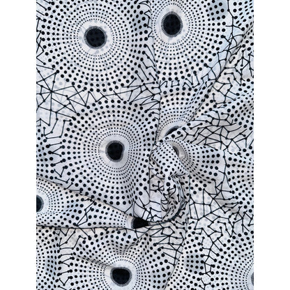 African Print, Chiffon Fabric- Black, White "Bullseye", ~ 2 Yards