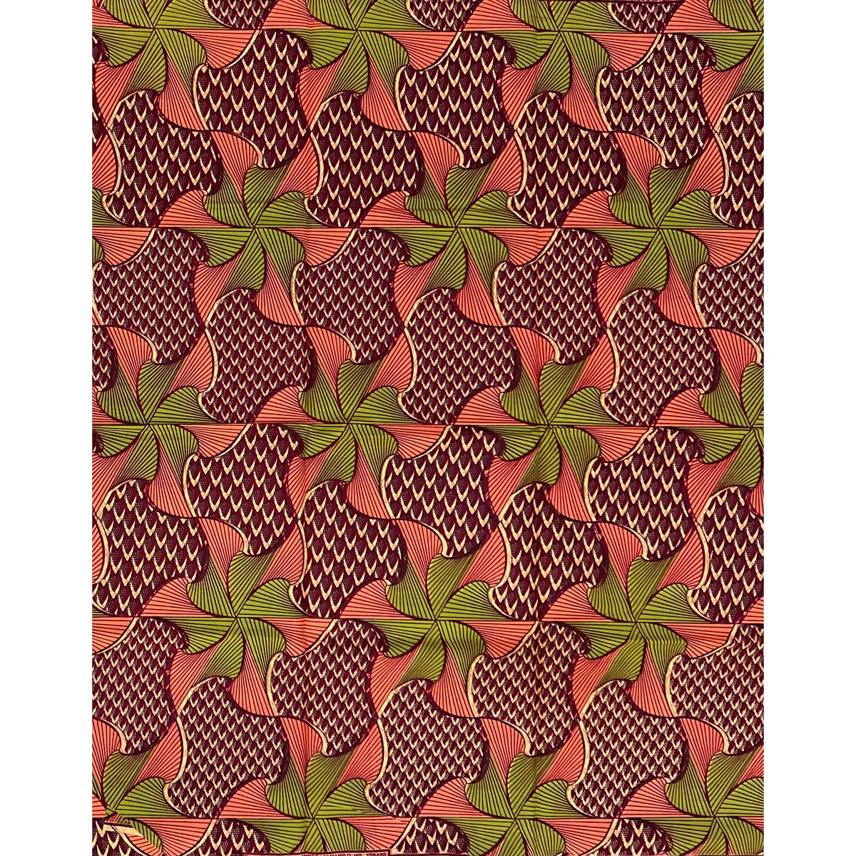African Print Fabric/Ankara - Brown, Coral, Green 'Azurella ', YARD or WHOLESALE