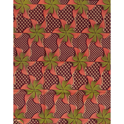 African Print Fabric/Ankara - Brown, Coral, Green 'Azurella ', YARD or WHOLESALE