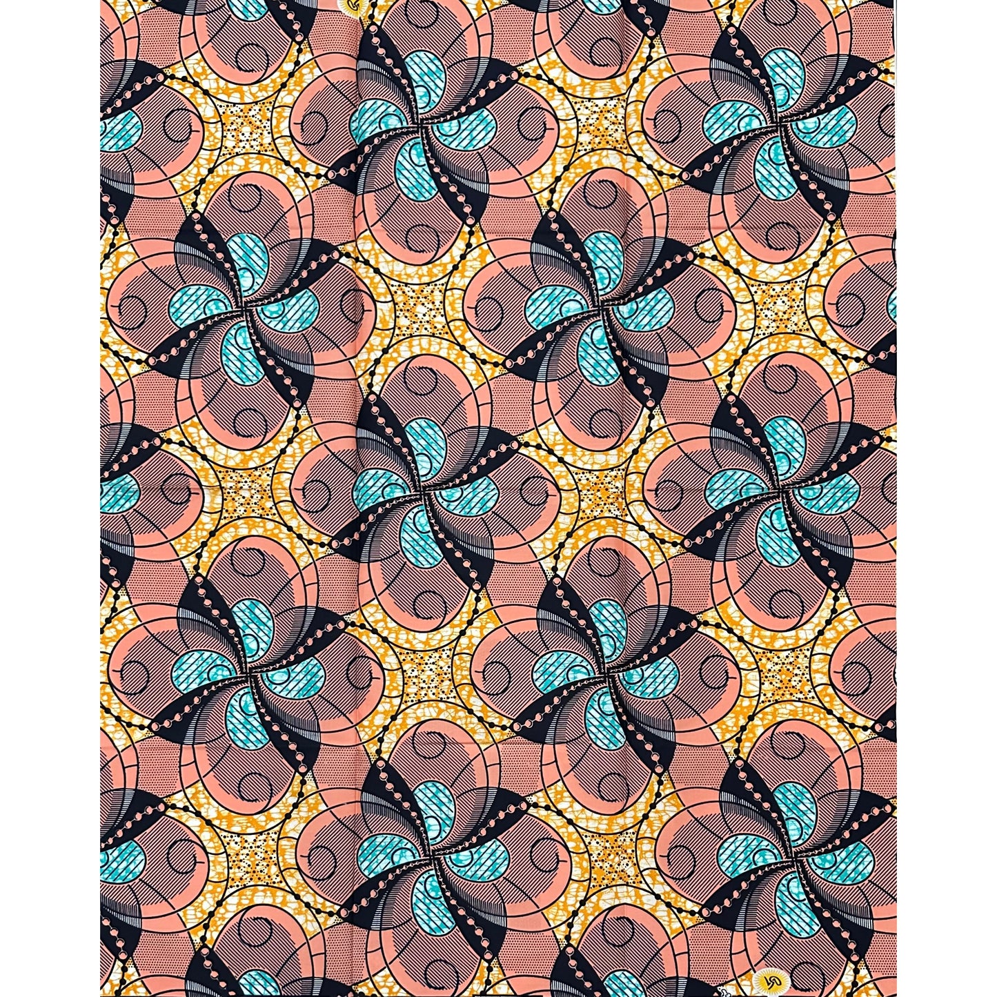 African Print Fabric/ Ankara - Pink, Orange, Blue 'Sunday Grace,’ 1 YARD
