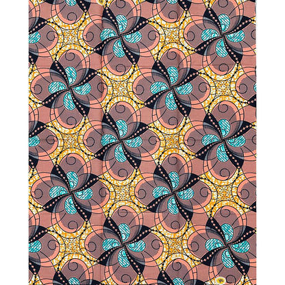 African Print Fabric/ Ankara - Pink, Orange, Blue 'Sunday Grace,’ 1 YARD