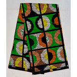 African Print Fabric/ Ankara - Green, Yellow, Orange ‘Kisiwa Echo', YARD or WHOLESALE