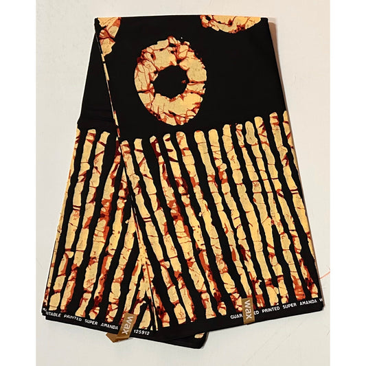 African Print Fabric/ Ankara - Brown, Black, Beige 'Circle of Ancestors' Design, YARD or WHOLESALE