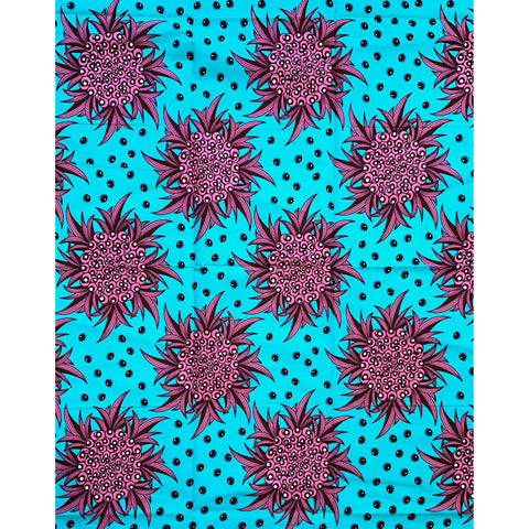 African Print Fabric/Ankara - Blue, Pink, Brown "Ziba Berry" Design