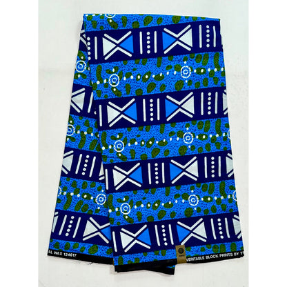 African Print Fabric/ Ankara - Shades of Blue, Green, White "Tarkwa Symbolism", YARD or WHOLESALE