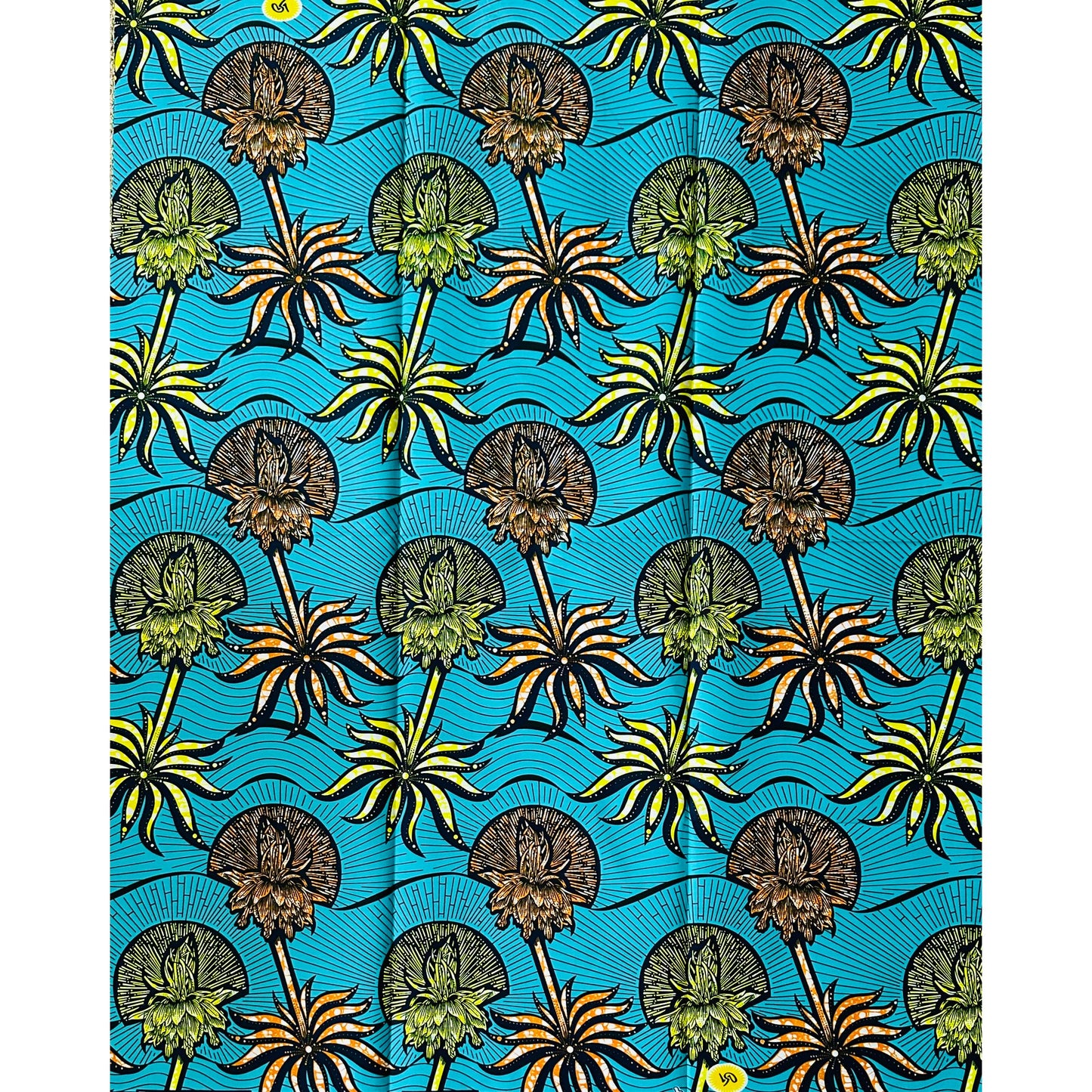 African Print Fabric/ Ankara - Turquoise, Yellow, Orange 'Coastal Sovereign', YARD or WHOLESALE