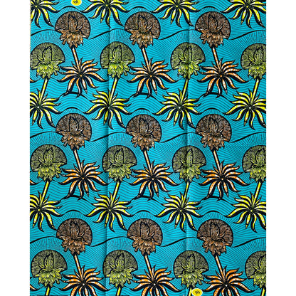 African Print Fabric/ Ankara - Turquoise, Yellow, Orange 'Coastal Sovereign', YARD or WHOLESALE