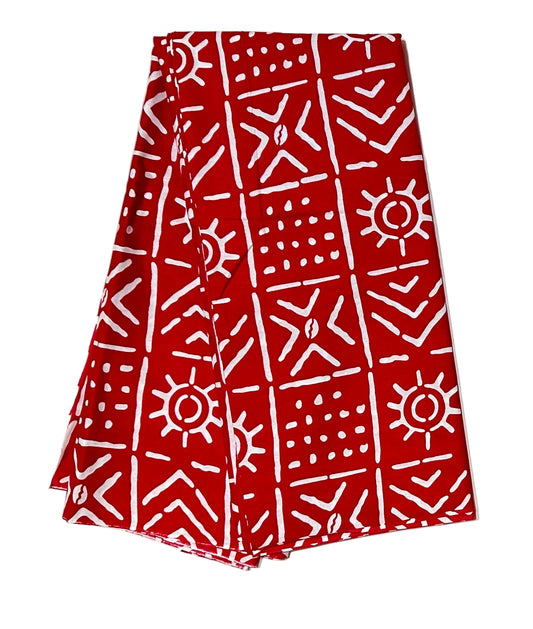African Print Fabric/ Ankara - Red, White 'Bola Code' Design, YARD or WHOLESALE