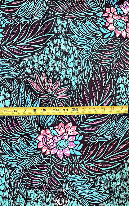 African Print Fabric/ Ankara - Purple, Blue, Pink, Mint Green ‘Out of Office Forever' Design, 1 YARD