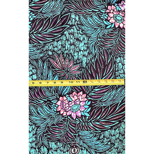 African Print Fabric/ Ankara - Purple, Blue, Pink, Mint Green ‘Out of Office Forever' Design, 1 YARD