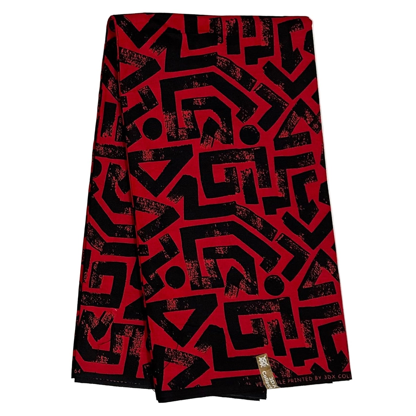 African Print Fabric/ Ankara - Red, Black 'Ase Lines’, YARD or WHOLESALE