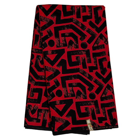 African Print Fabric/ Ankara - Red, Black 'Ase Lines’, YARD or WHOLESALE