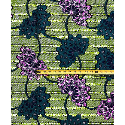 African Print Fabric/Ankara - Shades of Green, Purple "Crowned Waters" Design