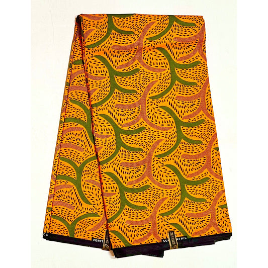 African Print Fabric/ Ankara - Orange, Green, Black 'Sunspice' Design