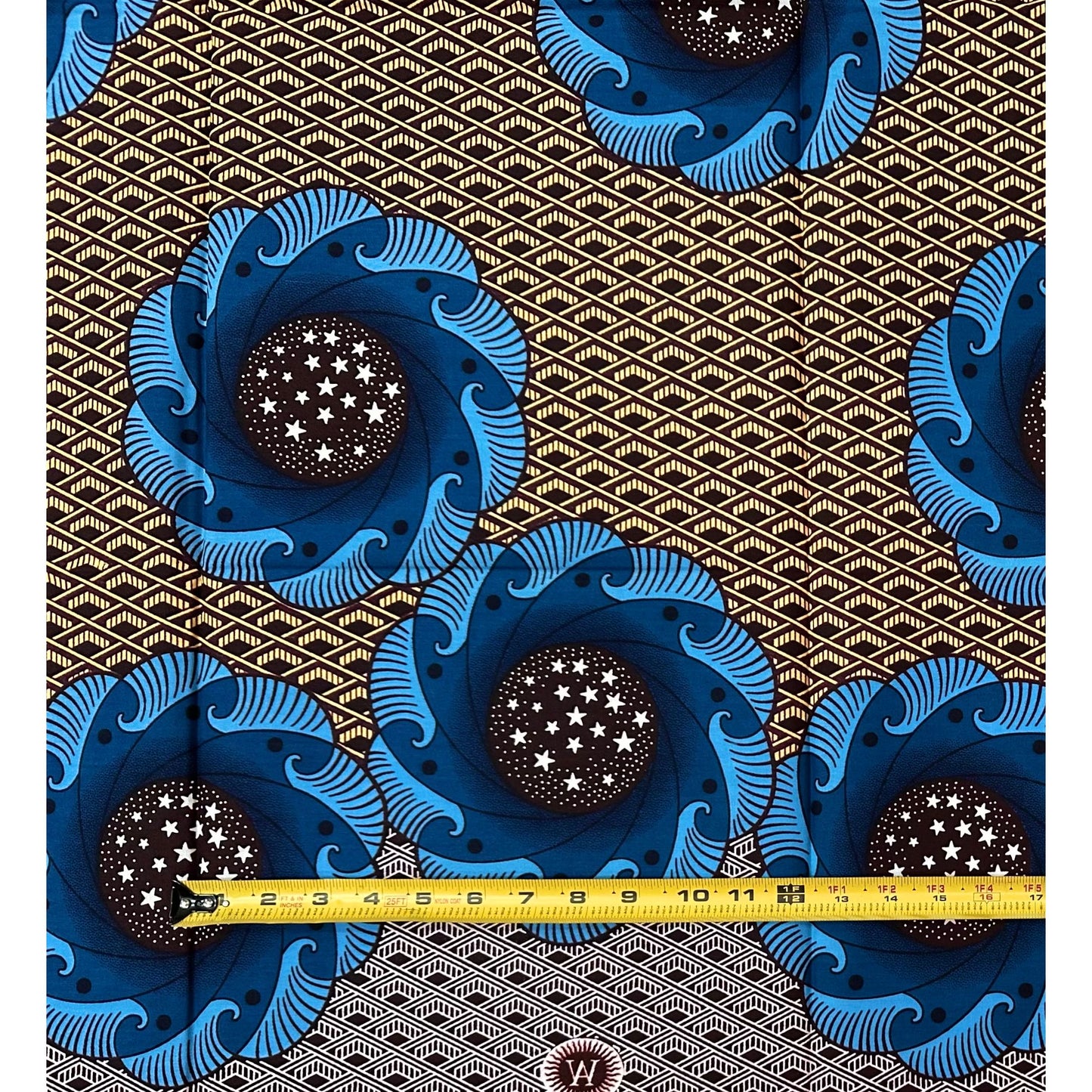 African Print Fabric/ Ankara - Blue, Brown, Beige ‘Midnight Bloom Code' Design, 1 YARD