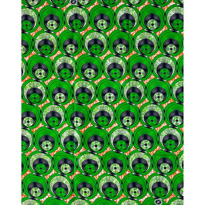 African Print Fabric/ Ankara - Green, Orange 'Ayé Rhythm Circles,’ 1 YARD