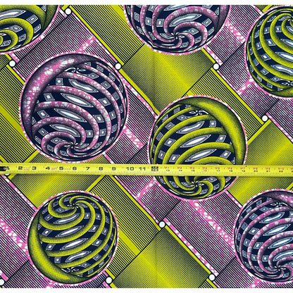 African Print Fabric/ Ankara - Purple, Chartreuse 'The World Never Stands Still' YARD