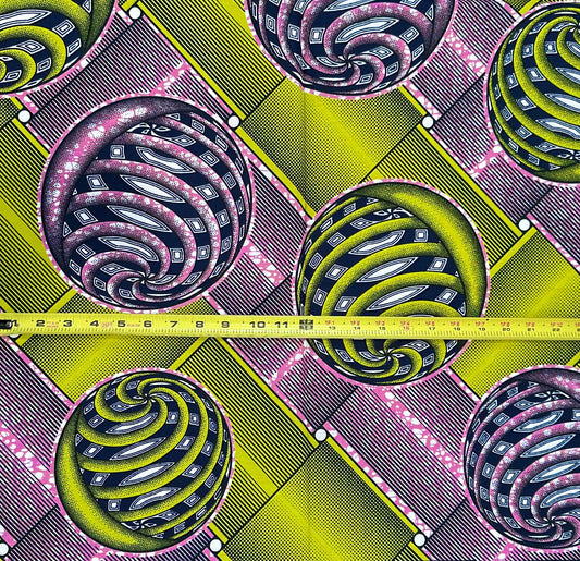 African Print Fabric/ Ankara - Purple, Chartreuse 'The World Never Stands Still' YARD