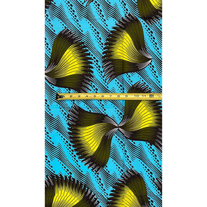 African Print Fabric/Ankara - Blue, Yellow, Green “Ayé Wings" Design, 1 Yard