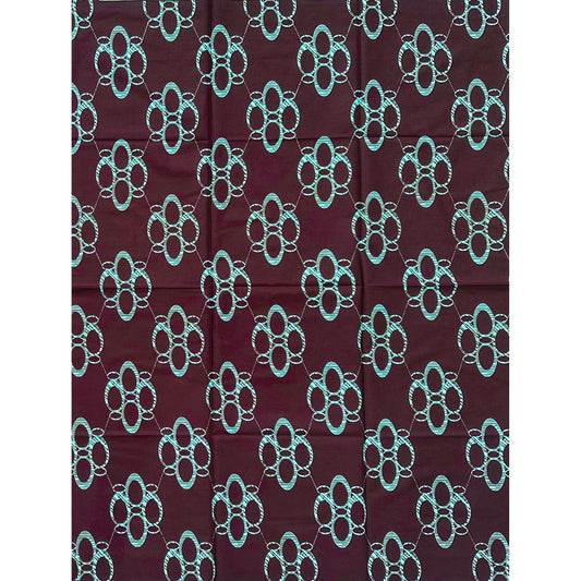 African Print Fabric/ Ankara - Brown, Light Turquoise ‘Salas' Design, 1 Yard