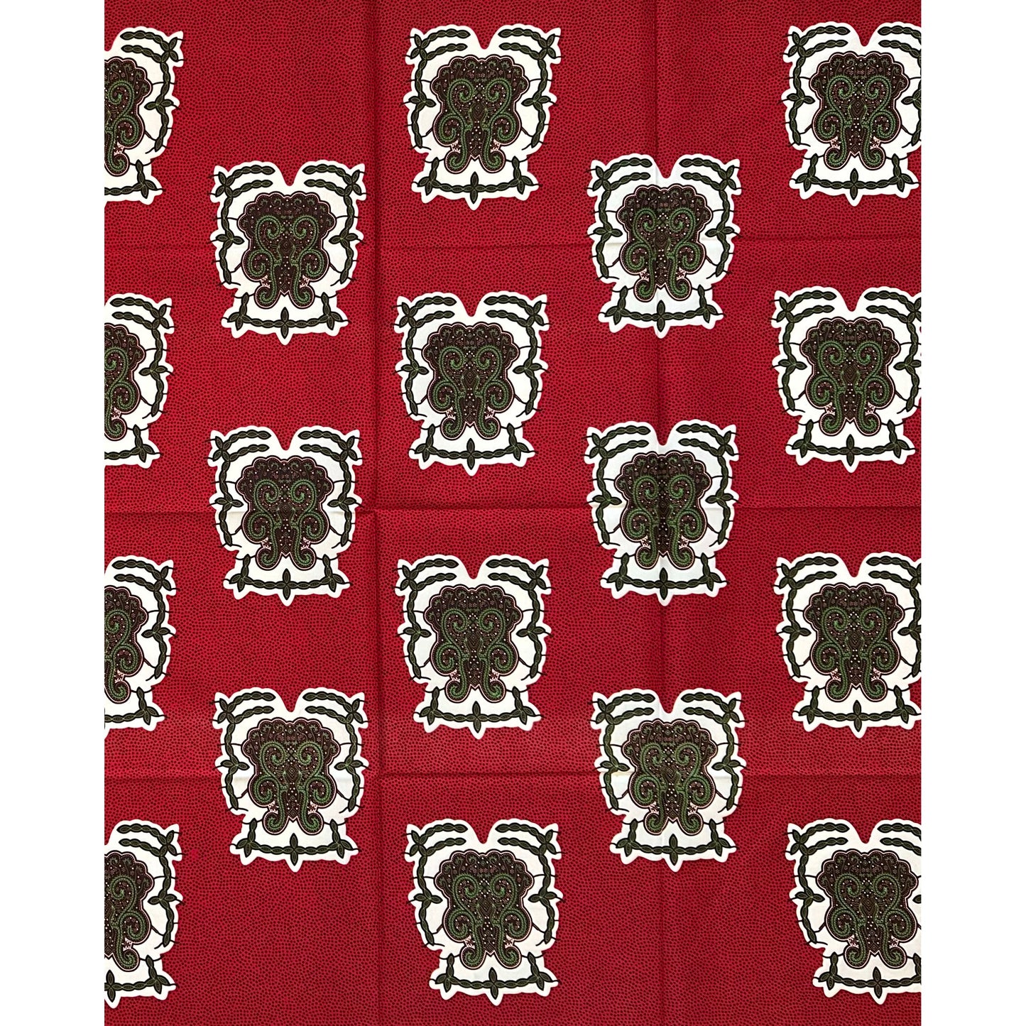 African Print Fabric/ Ankara - Red, Green, Brown 'Umari,' YARD