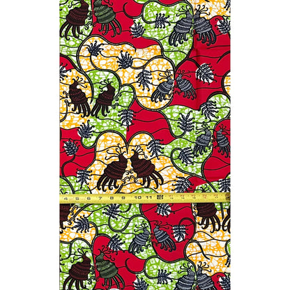African Print Fabric/ Ankara - Red, Green, Orange 'Roots in Motion' Design