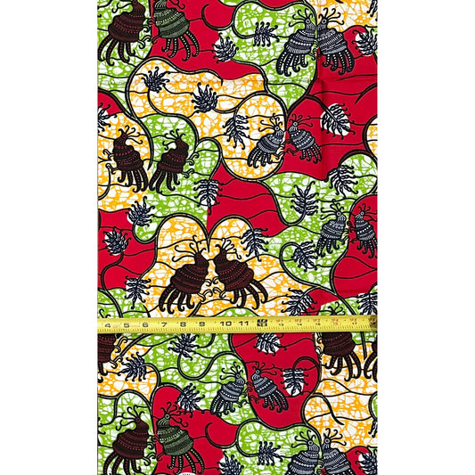 African Print Fabric/ Ankara - Red, Green, Orange 'Roots in Motion' Design