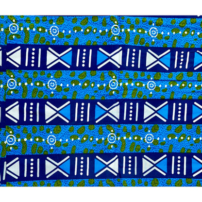 African Print Fabric/ Ankara - Shades of Blue, Green, White "Tarkwa Symbolism", YARD or WHOLESALE