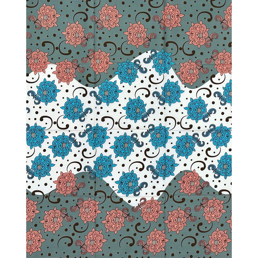 African Print Fabric/ Ankara - Blue, Slate, Pink, Off-White "Afternoon Tea", 1 Yard