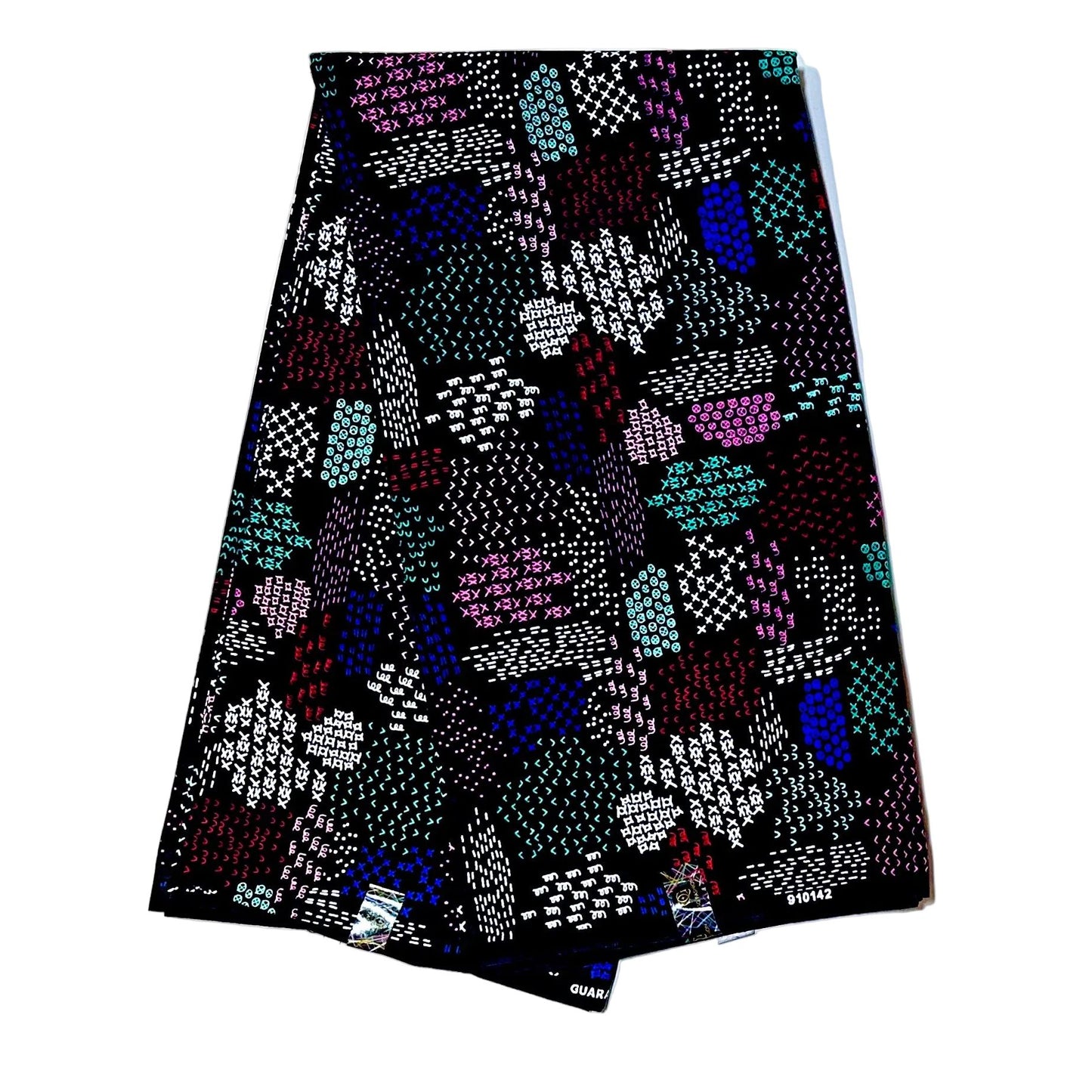African Print Fabric/Ankara - Black, Blue, Red, Pink "Stitched by Memory" Design, YARD or WHOLESALE