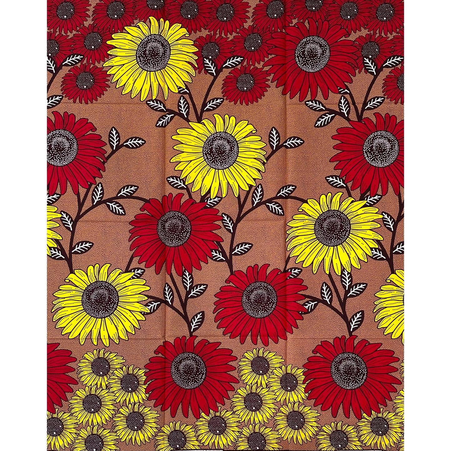 African Print Fabric/ Ankara - Brown, Red, Yellow 'Sango Blooms', 1 YARD