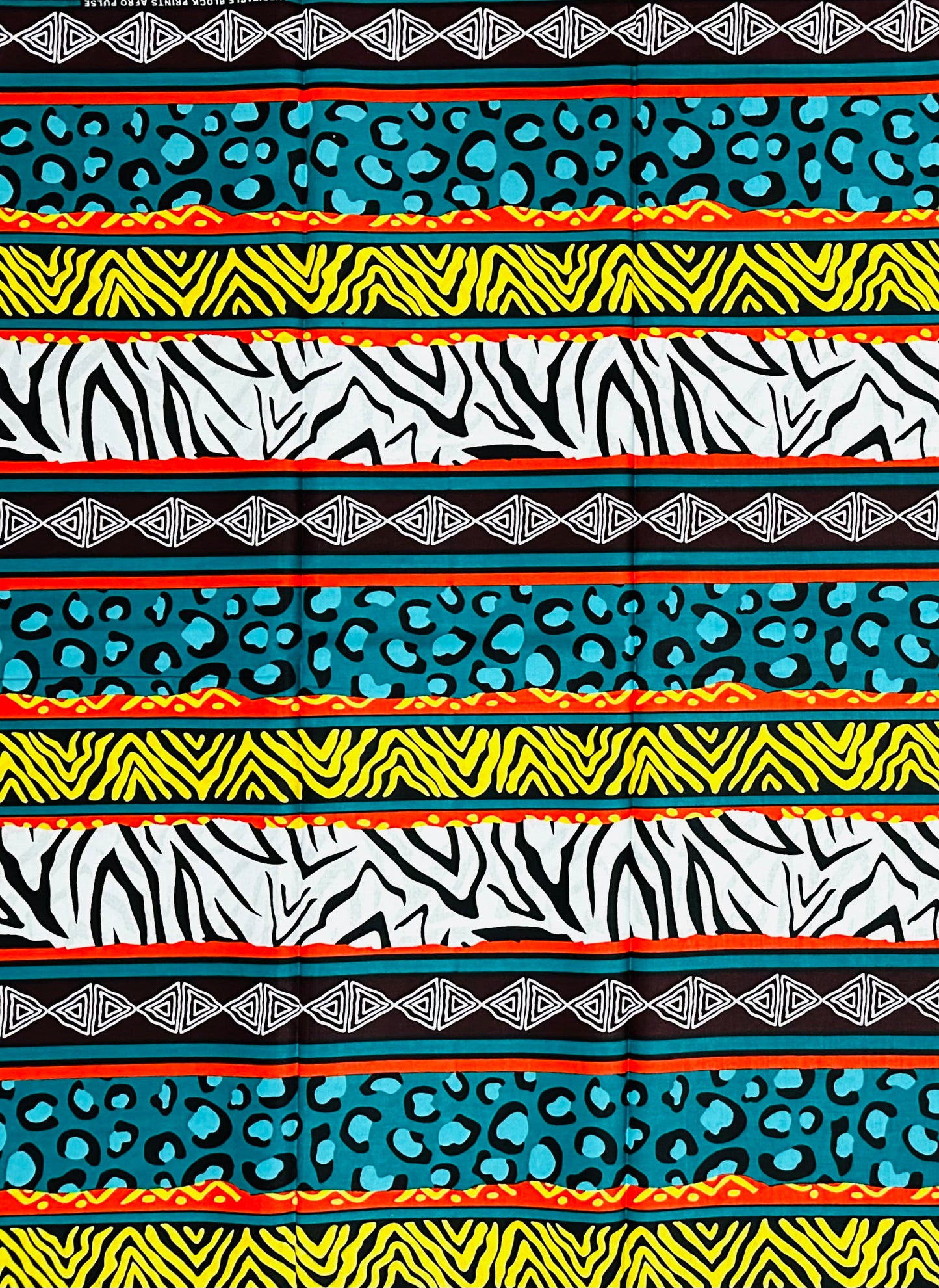 African Print Fabric/ Ankara - Teal, Orange, Yellow, Black "Zoko", Yard or Wholesale