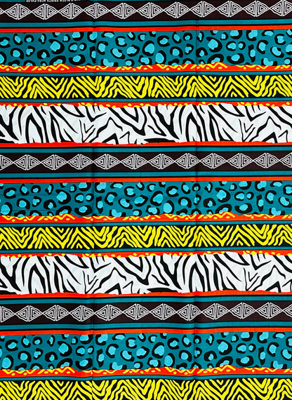 African Print Fabric/ Ankara - Teal, Orange, Yellow, Black "Zoko", Yard or Wholesale