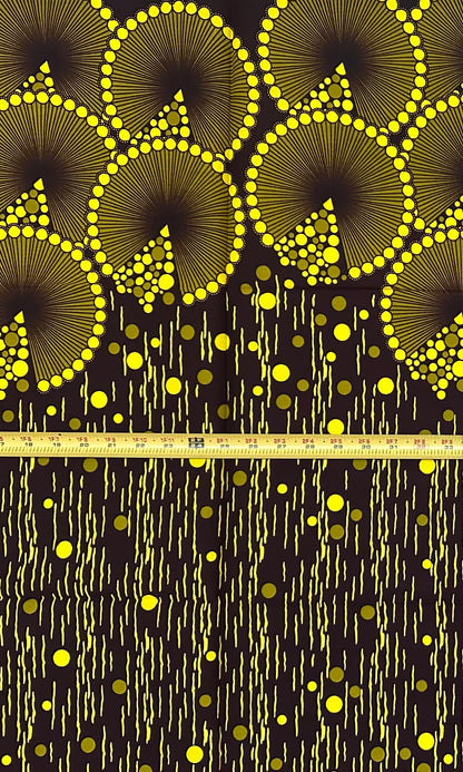 African Print Fabric/Ankara - Brown, Green, Yellow "Sika Rain" Design, 1Yard