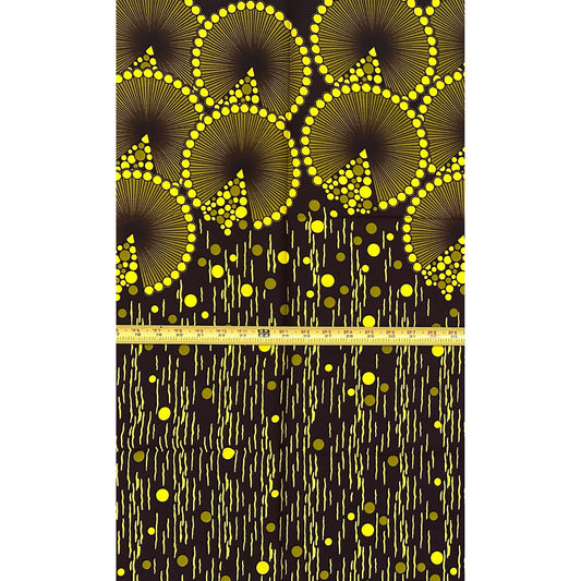 African Print Fabric/Ankara - Brown, Green, Yellow "Sika Rain" Design, 1Yard