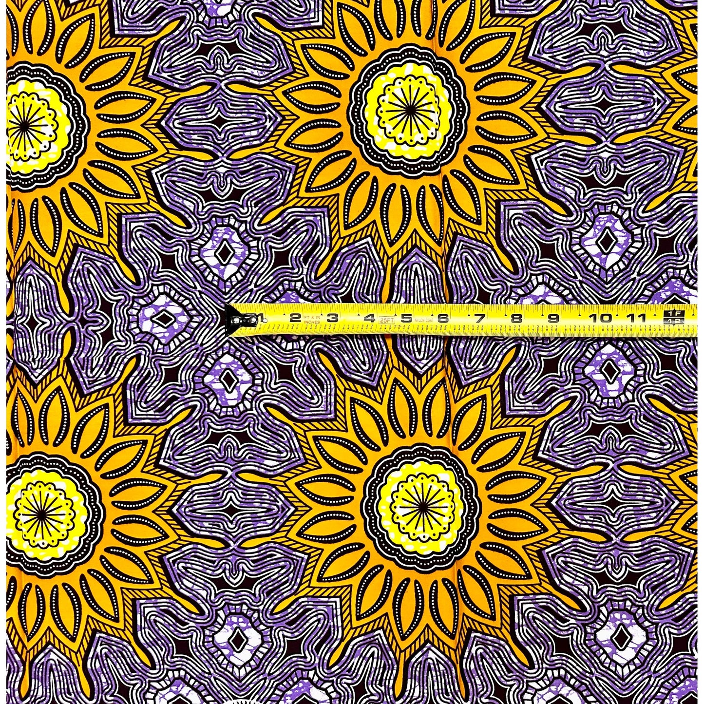 African Print Fabric/ Ankara - Purple, Brown, Yellow "Eze Sun", 1 Yard