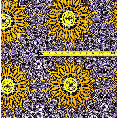 African Print Fabric/ Ankara - Purple, Brown, Yellow "Eze Sun", 1 Yard