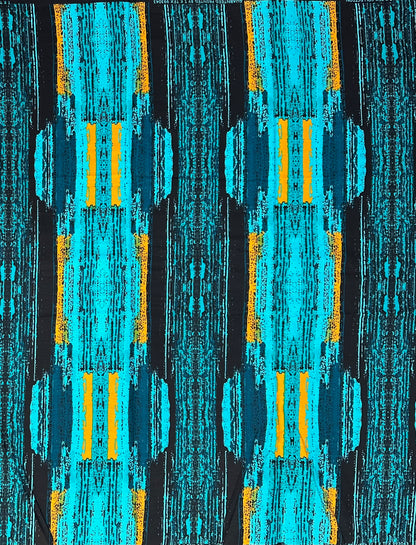 African Print Fabric/ Ankara - Teal, Turquoise, Marigold 'Strokes of Genius' Design, YARD or WHOLESALE