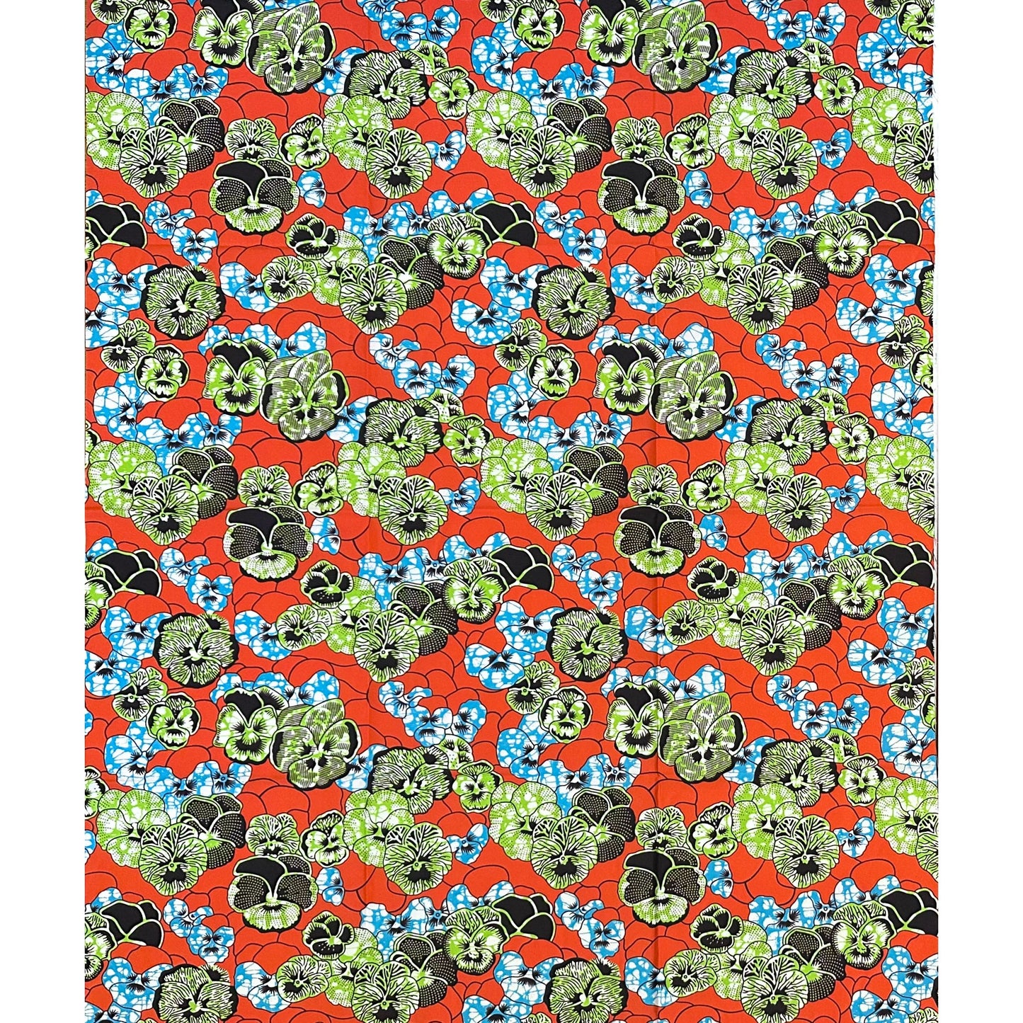 African Print Fabric/ Ankara - Orange, Green, Blue, Brown 'Wild Garden Mix,' YARD