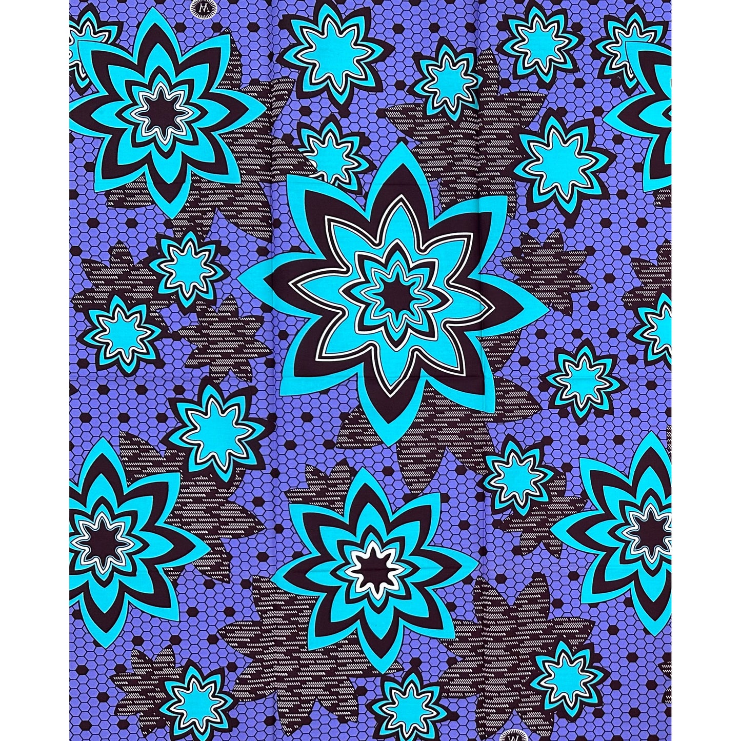 African Print Fabric/ Ankara - Purple, Blue, Brown "Adire Stars", 1 Yard